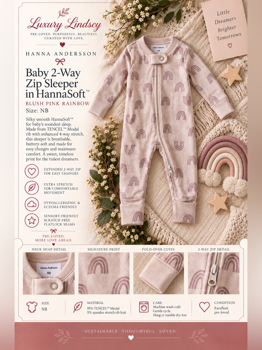 Hanna Andersson Layette TENCEL™ Print Sleeper – Blush Pink Rainbow